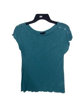 Banana Republic Teal Button Shoulder Slub Knit Y2K Baby Tee Top Small